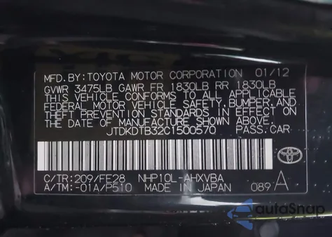 2012 Toyota Prius C One z USA, uszkodzony, nr VIN JTDKDTB32C1500570